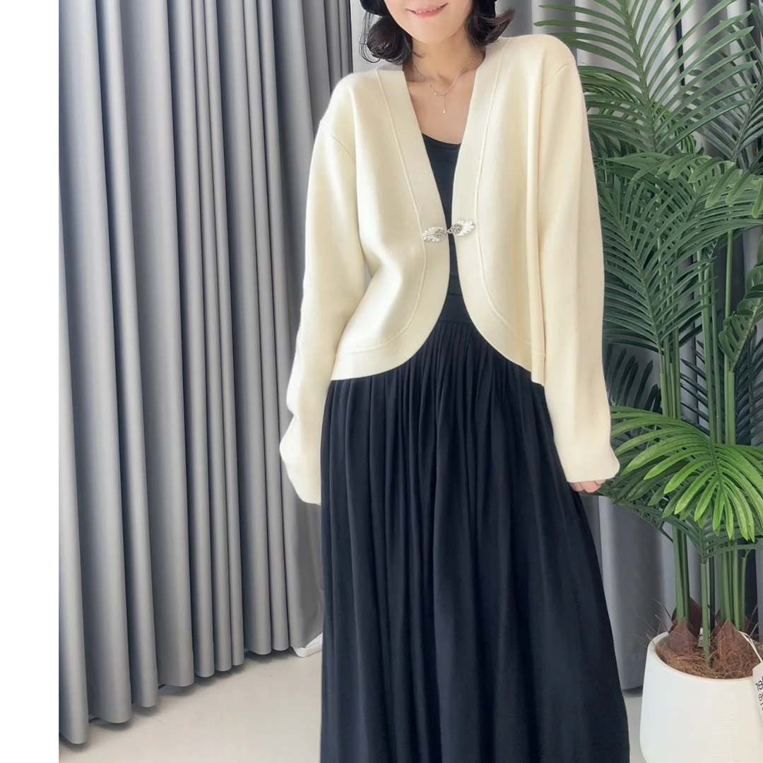 【安然】3110新款显瘦气质针织时尚休闲百搭女士纯色小众羊毛衫上衣