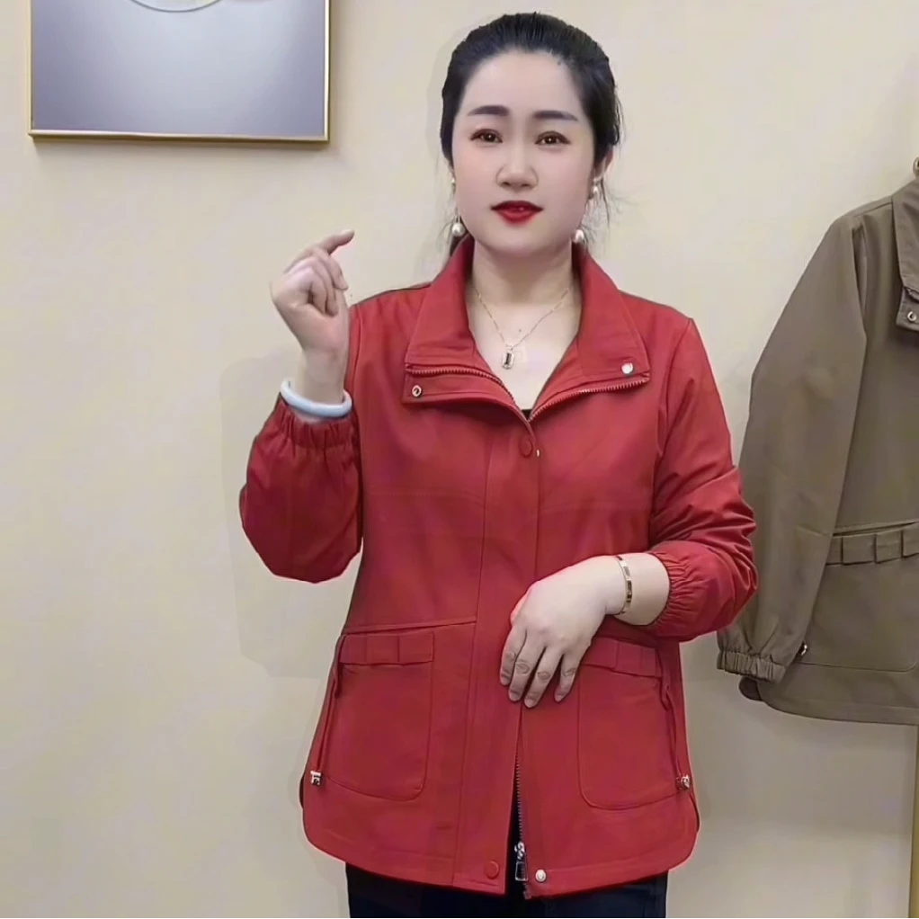 春秋季新款时尚洋气百搭显瘦大口袋方领中年妈妈装双层外套0361