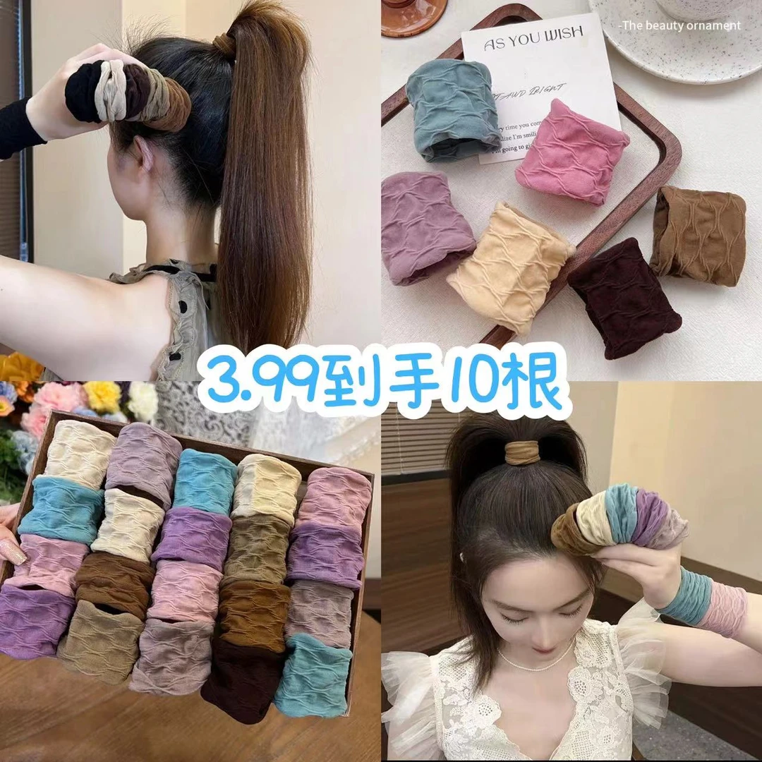 新款提花面膜发圈高弹力发绳女士扎高马尾皮筋加宽加厚头绳皮筋