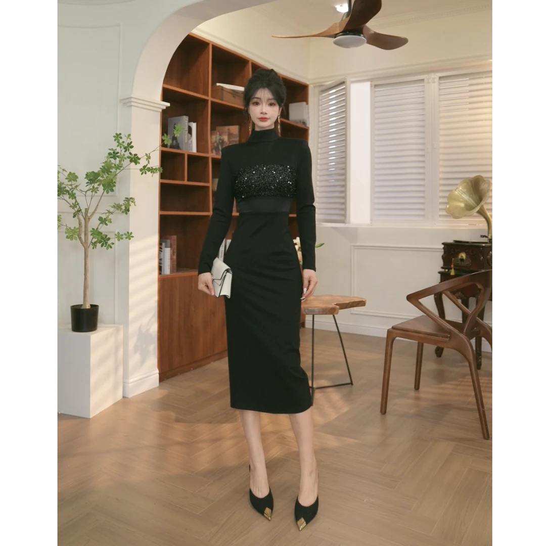 【JANE·简】2024秋装新款女装轻熟风气质V领收腰连衣裙30591