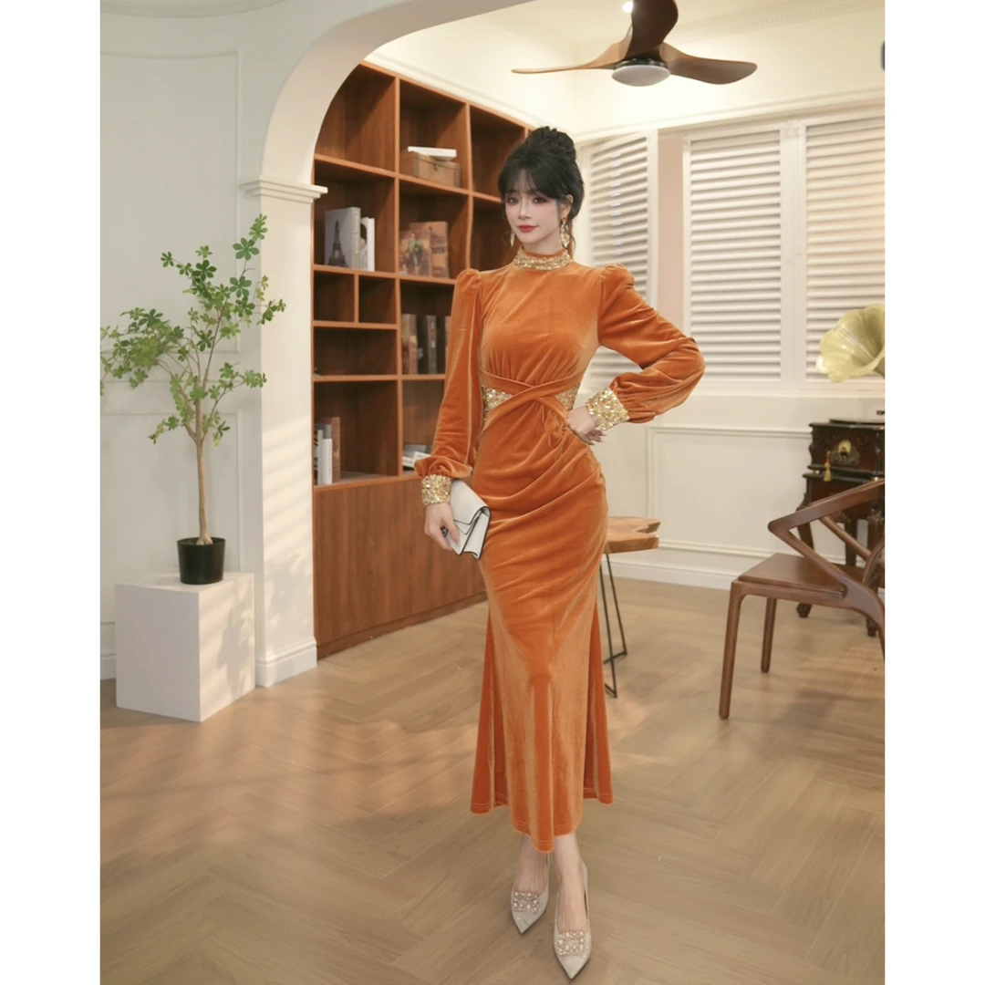 【JANE·简】2024秋冬新款女装轻熟风气质V领收腰连衣裙21600