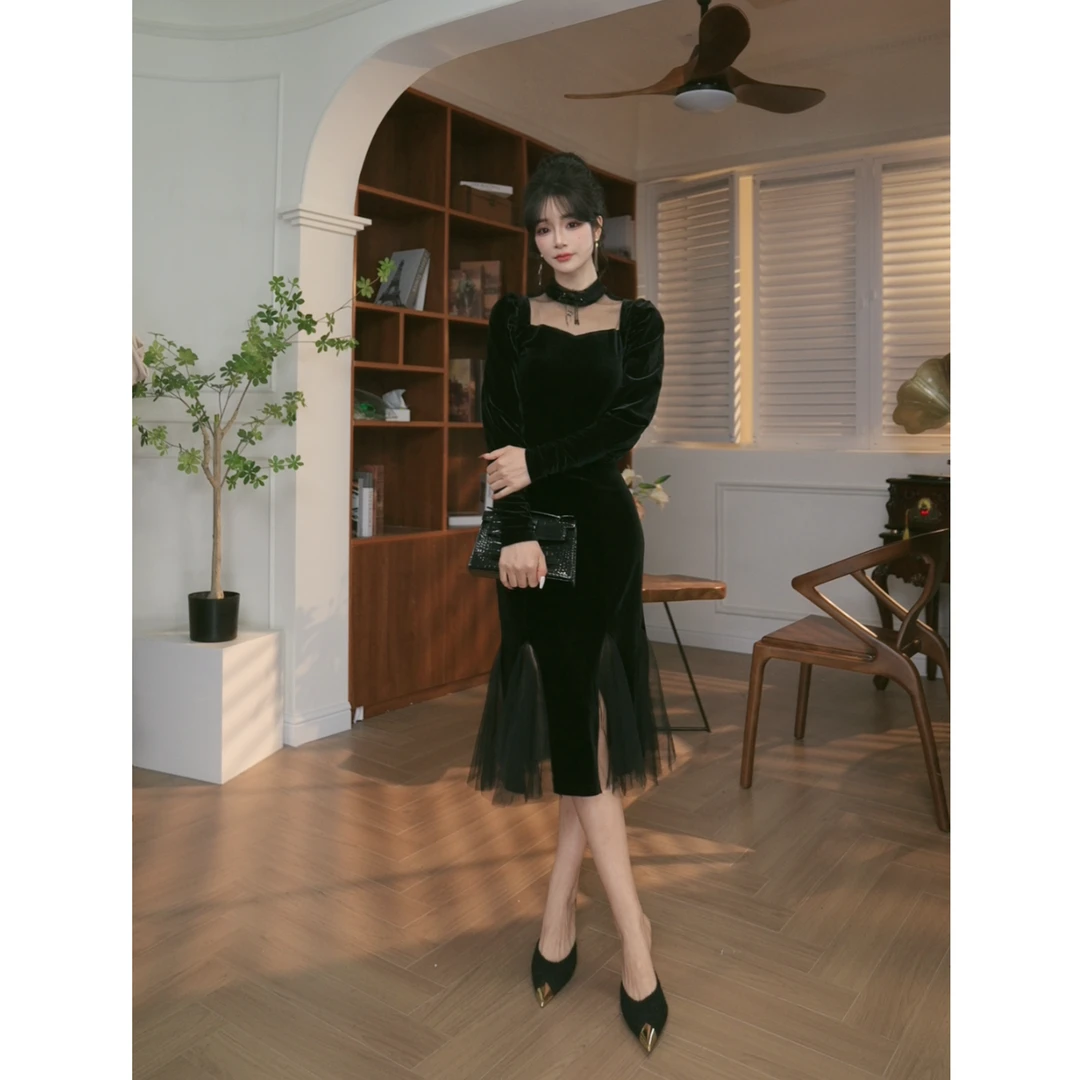 【JANE·简】2024秋装新款女装轻熟风气质V领收腰连衣裙11231