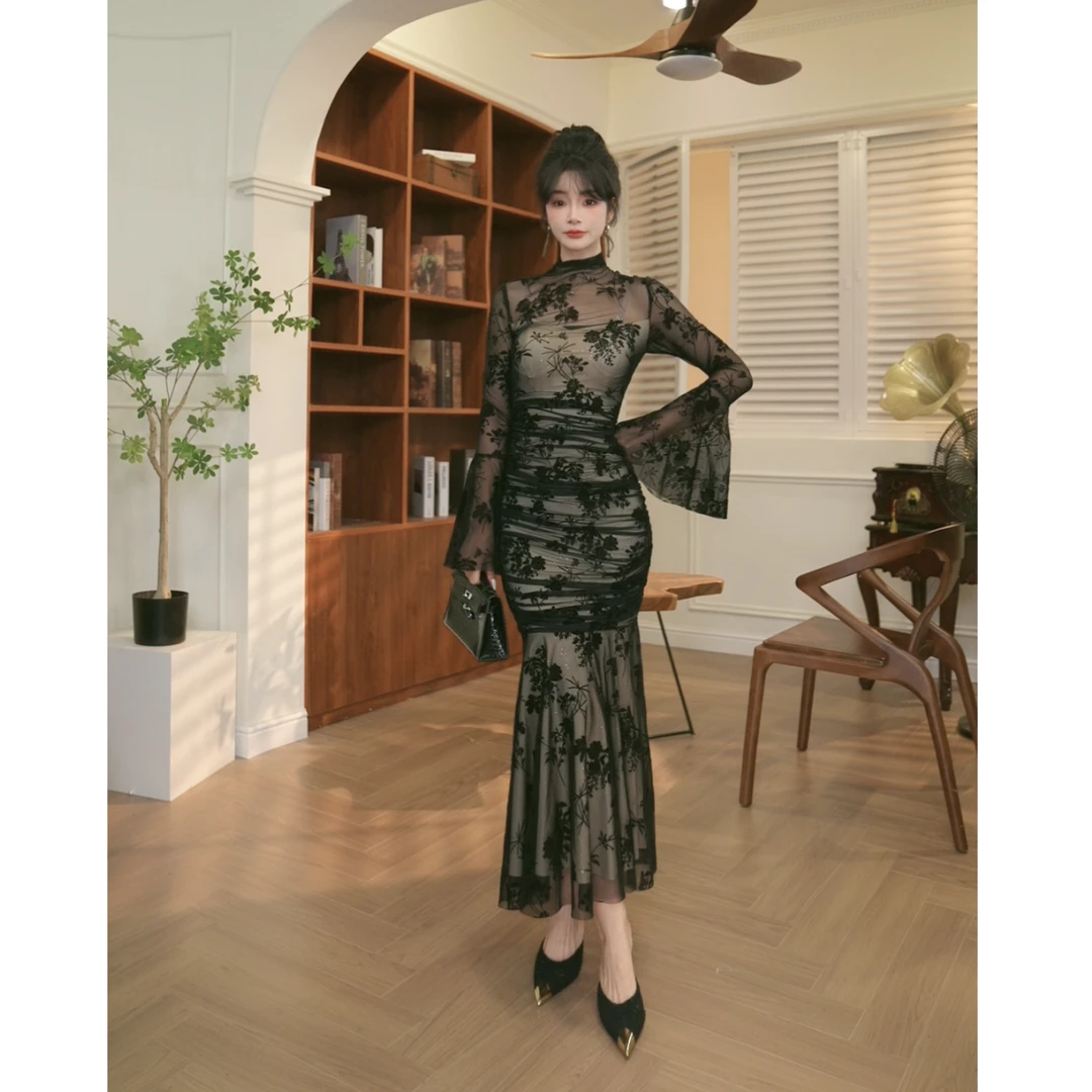 【JANE·简】2024秋装新款女装轻熟风气质V领收腰连衣裙20743