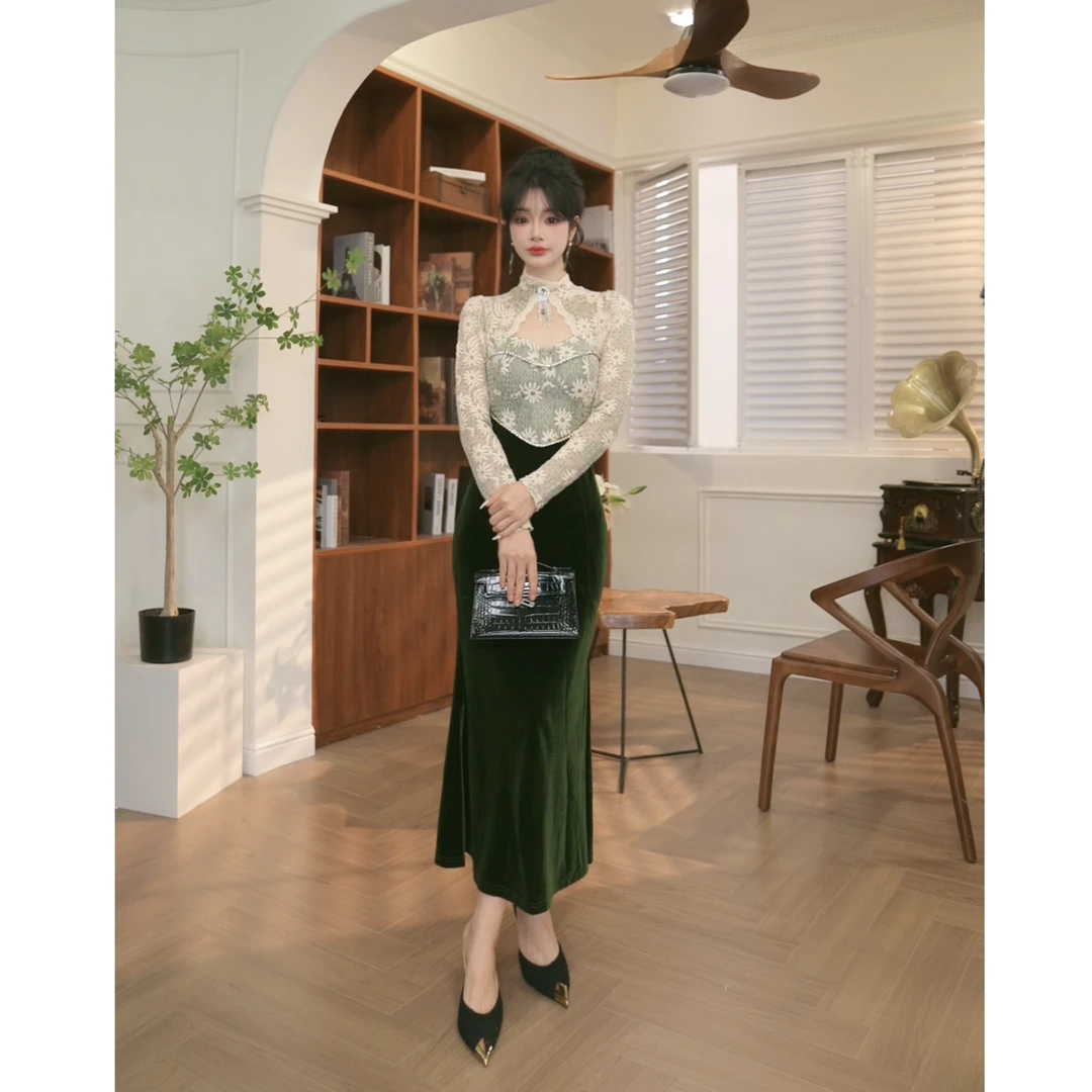 【JANE·简】2024秋装新款女装轻熟风气质V领收腰连衣裙20992