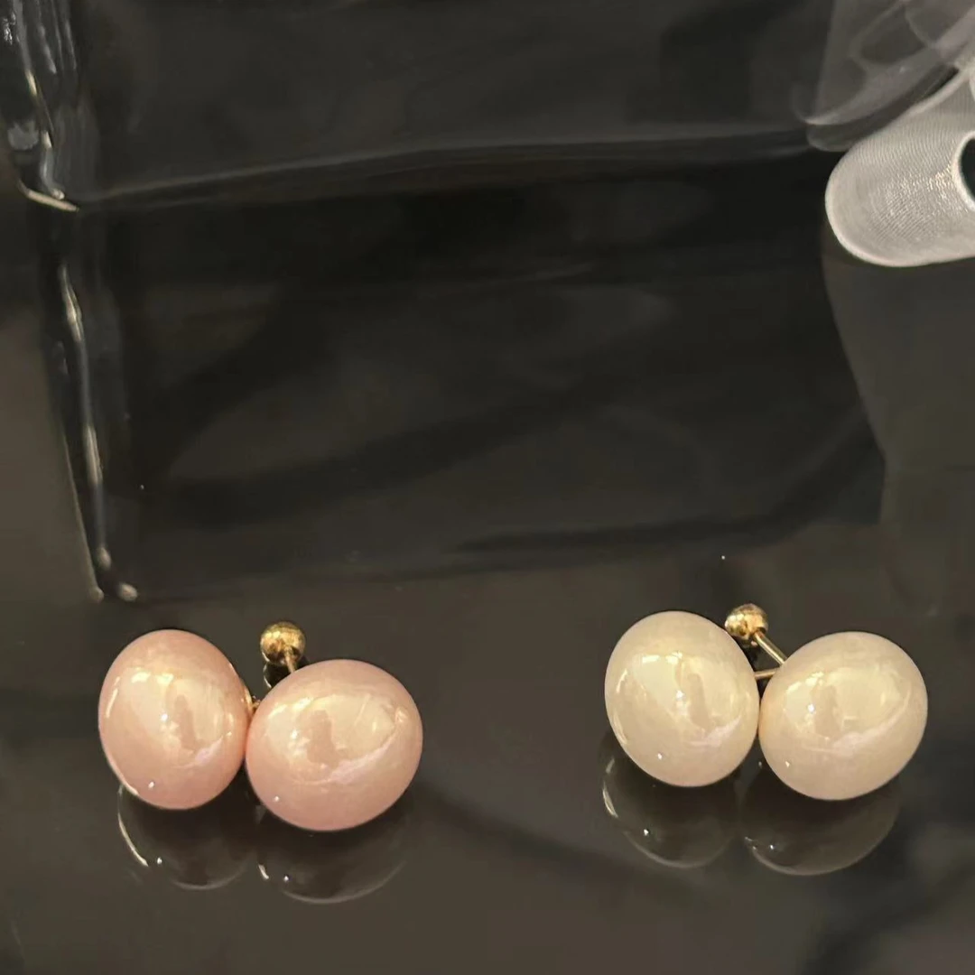 钛钢耳饰 【Kiss娜】钛钢1598温柔双面佩戴贝珠耳钉