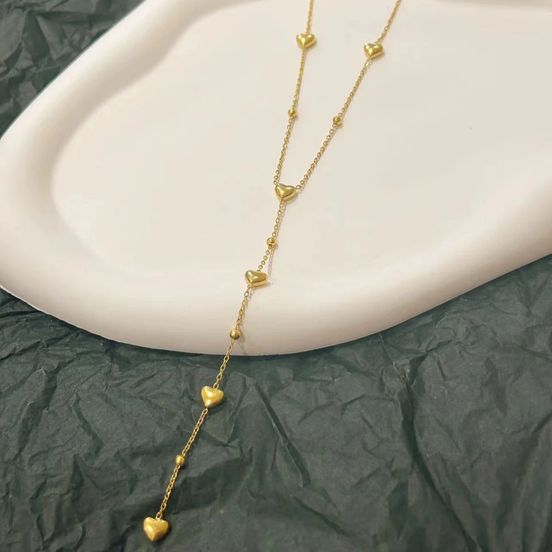 钛钢项链 【Kiss娜】钛钢2475气质桃心V流苏项链