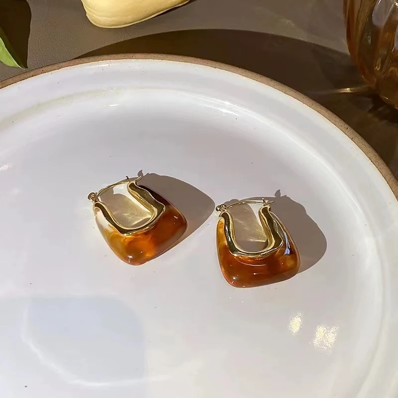 钛钢树脂耳饰 【Kiss娜】钛钢1220时尚卡其色U型耳扣