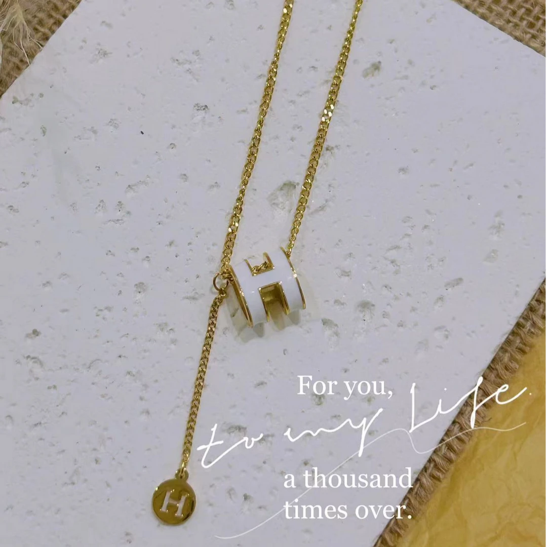 钛钢项链 【Kiss娜】钛钢1815气质白色H流苏项链耳环