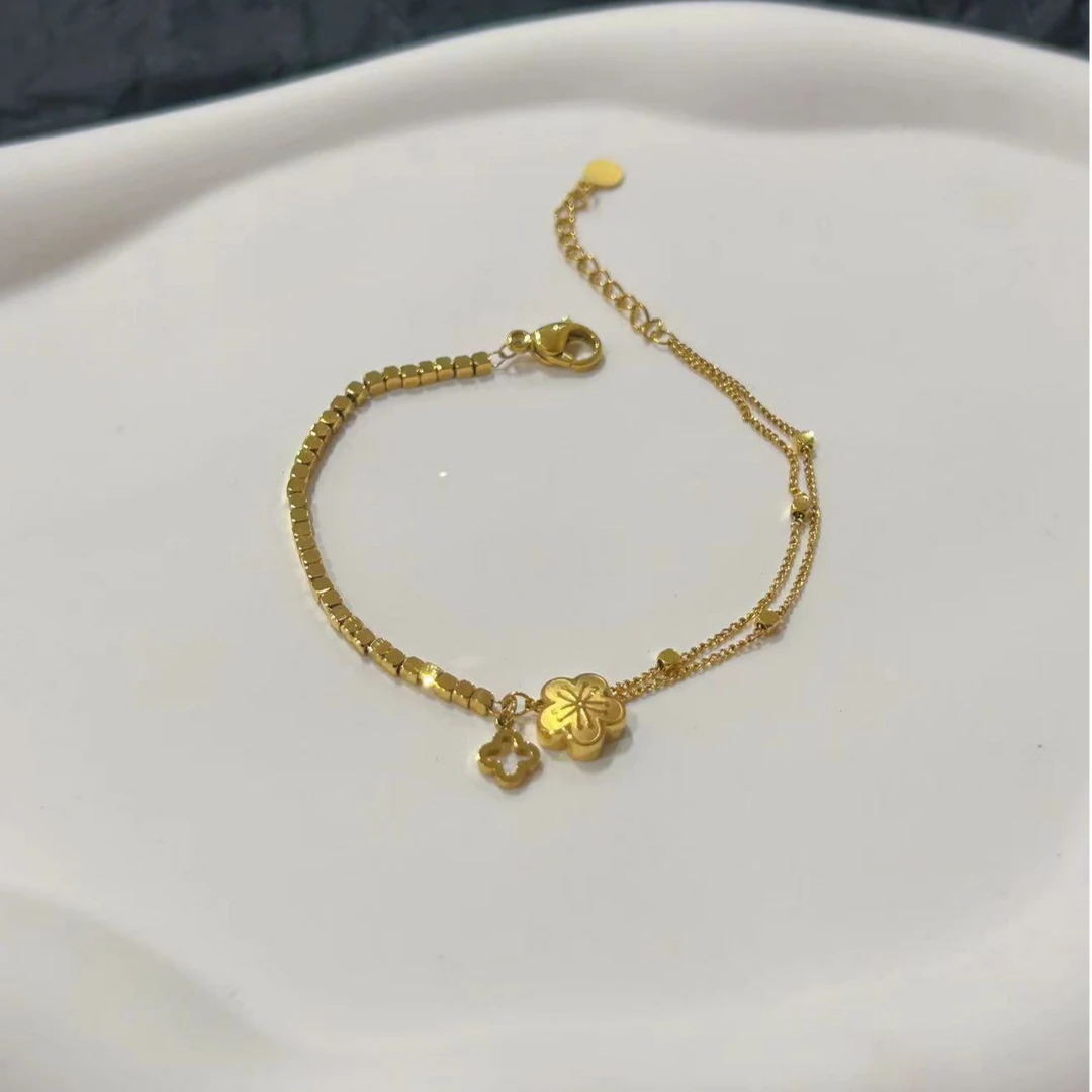 钛钢手链 【Kiss娜】钛钢2512轻奢高定方糖桃花手链