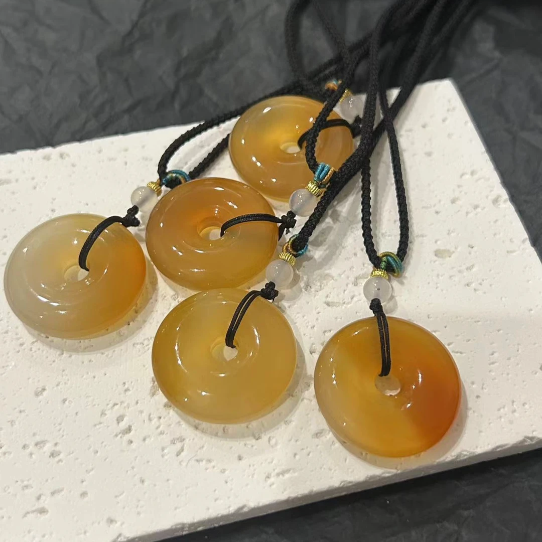 钛钢布艺吊坠 【Kiss娜】2035气质绳编糖色圆形吊坠项链