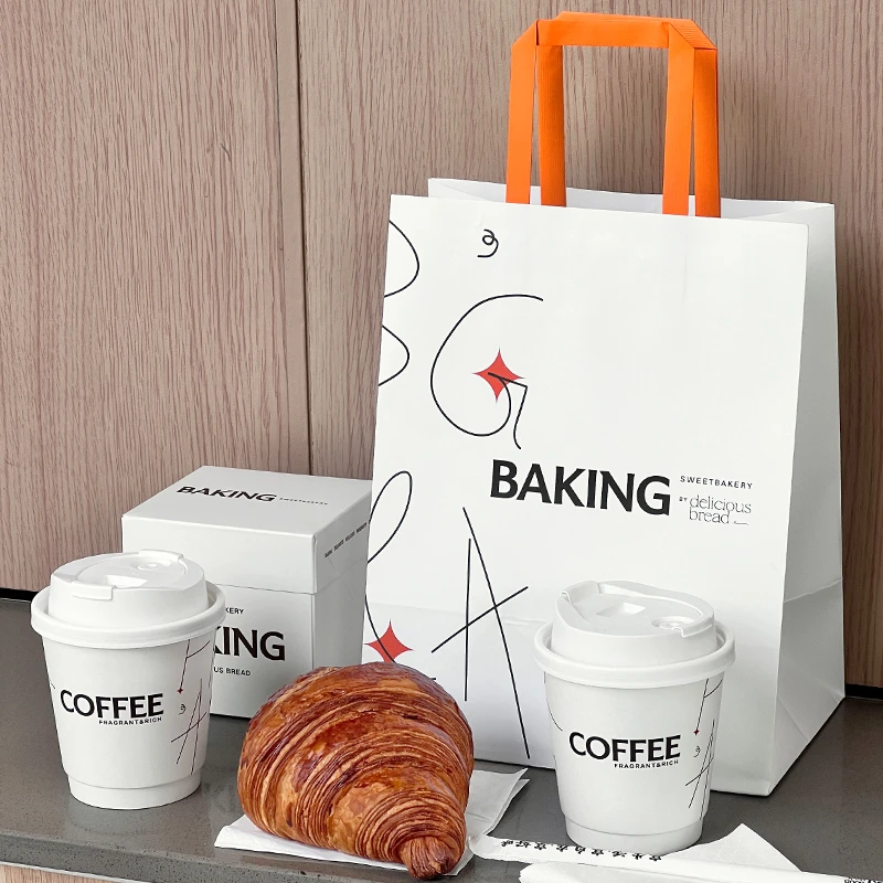 【BAKING】一次性咖啡杯奶茶纸杯专用外带打包带盖商用热饮定制logo