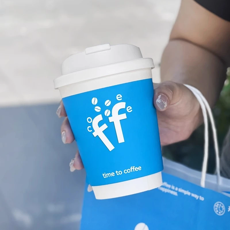 【ff】咖啡纸杯咖啡杯子奶茶热饮外带专用打包杯商用带盖定制logo