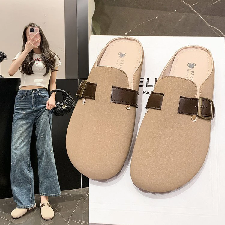 包头半拖鞋女外穿2024春款新款平底懒人勃肯鞋外穿一脚蹬半托单鞋