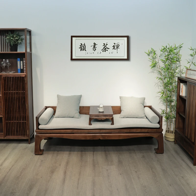苏作集北美黑胡桃木马蹄罗汉床明式睡榻冬夏两用沙发家用沙发客厅