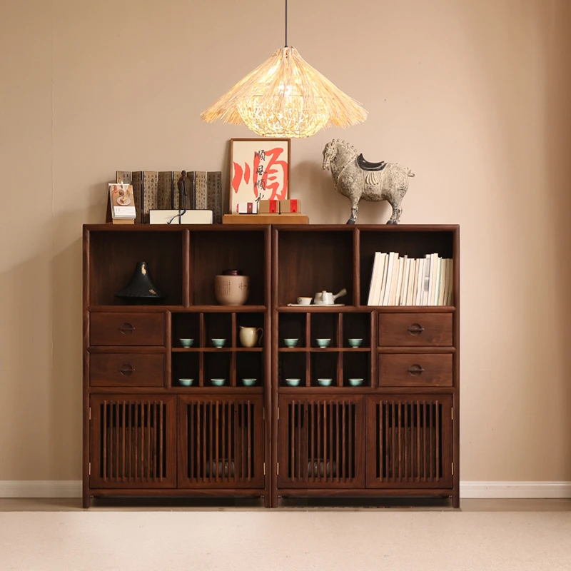 苏作集【直播间专享价】北美黑胡桃木边柜新中式茶边柜多宝阁储物柜