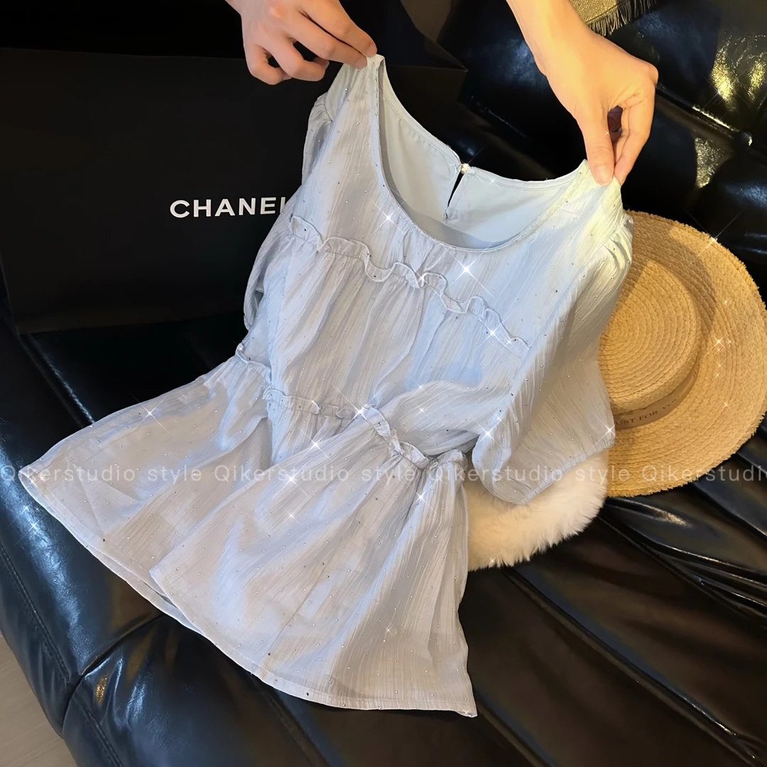 【绮可儿】夏季新款法式气质设计感荷叶边衬衫宽松短袖气质上衣