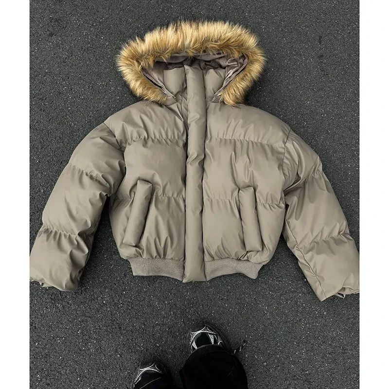 可拆卸大毛领连帽棉服男款加厚短款廓形显瘦棉衣高级感防寒面包服