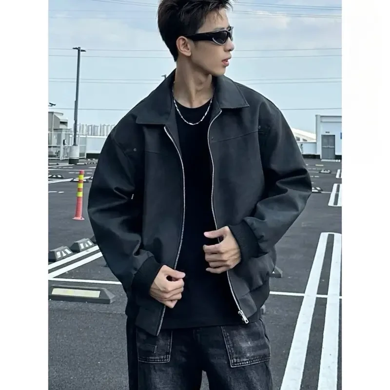 美式潮牌皮衣外套男秋冬季加棉加厚棒球服vibe高街短款飞行员夹克