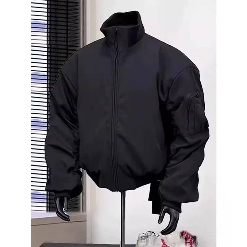 美式高街bomber飞行员夹克棉服男冬季加厚夹棉保暖外套立领棒球服