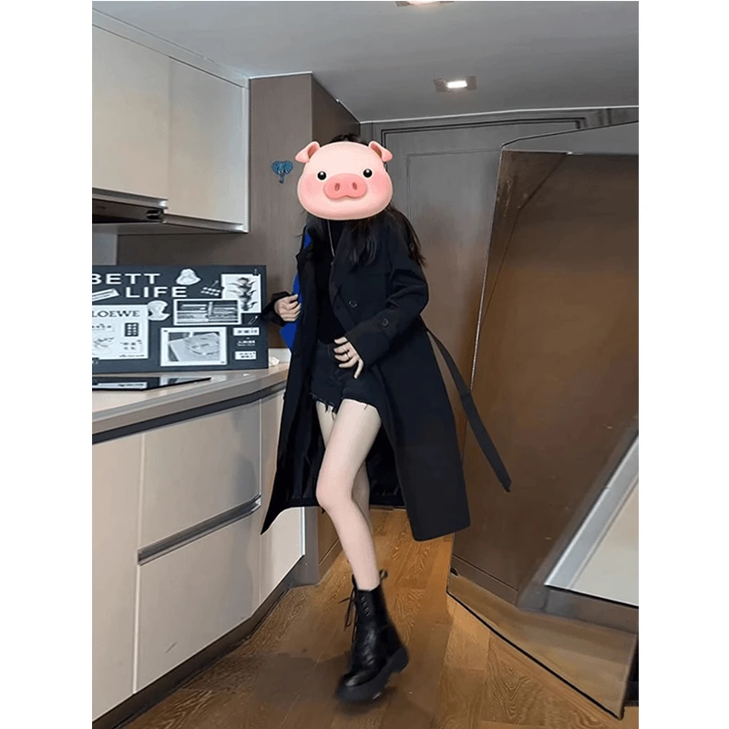 黑色防水双排扣风衣外套男2024春秋季新款高级感小个子中长款大衣