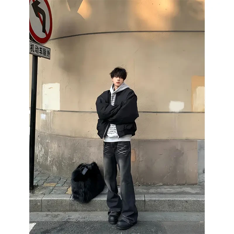 cleanfit外套男潮高级感痞帅秋冬季棒球服美式飞行员夹克加厚棉衣