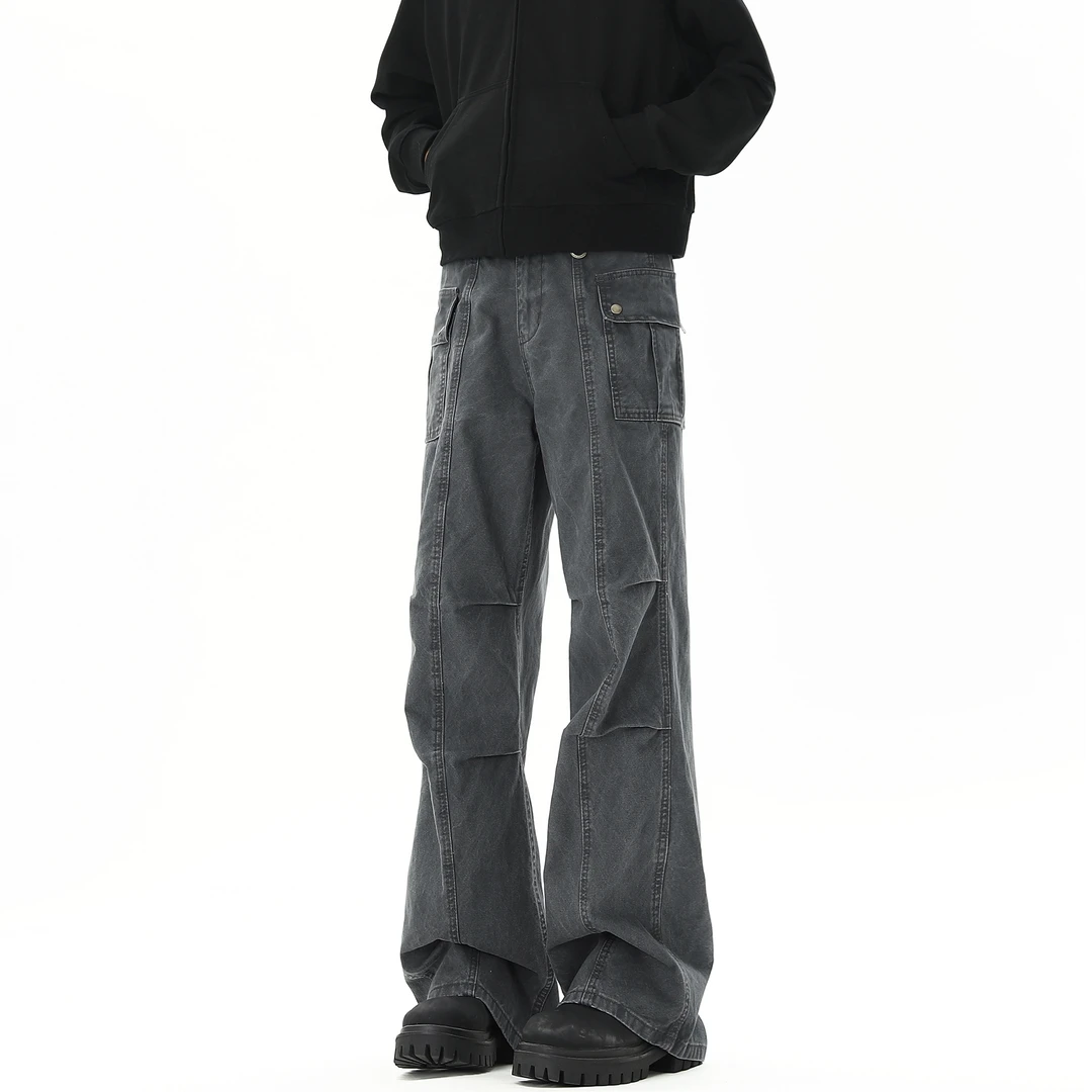 cleanfit水洗做旧工装裤男2024冬季新款褶皱痞帅宽松直筒休闲长裤