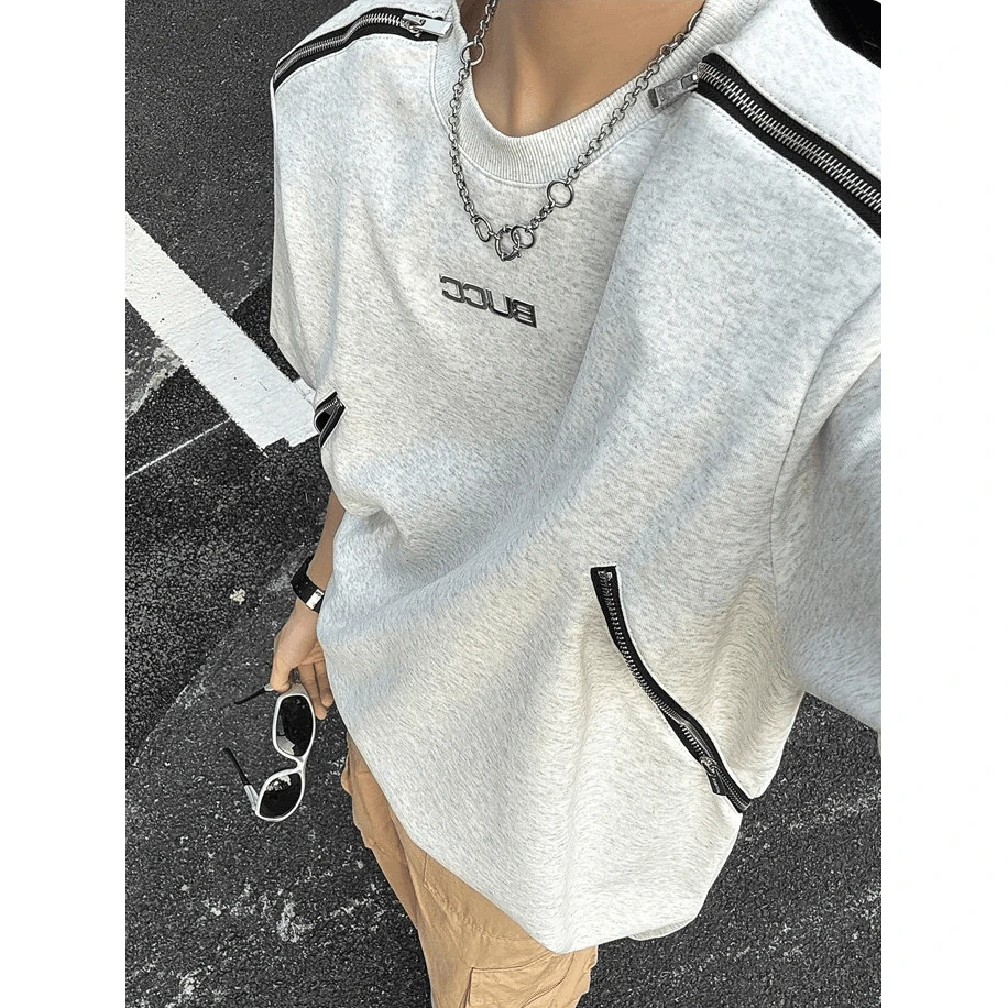 白花灰解构垫肩重磅300g短袖t恤男夏季美式高街潮牌痞帅五分半袖