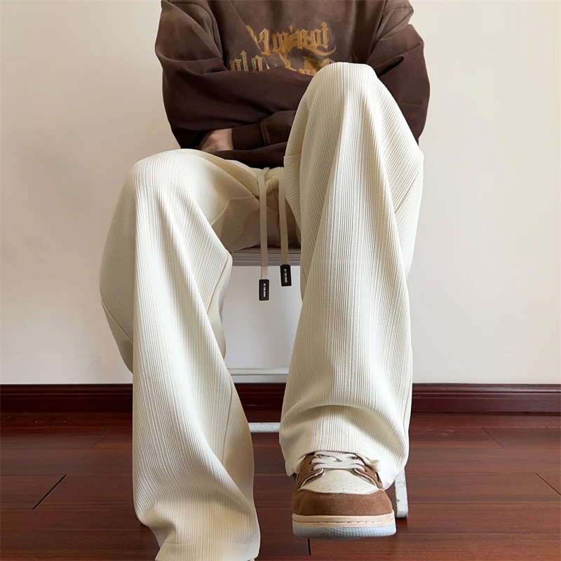 垂感冰丝裤子男士夏季薄款宽松直筒阔腿长裤百搭潮流帅气休闲裤子