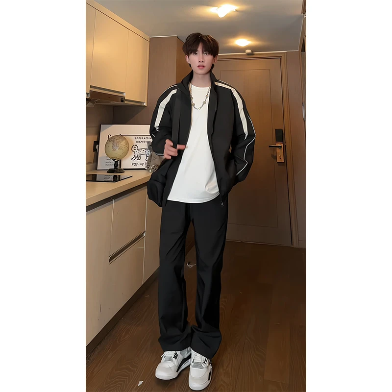 反光条拼色防水立领外套男春秋季新款宽松百搭潮牌高级感痞帅夹克