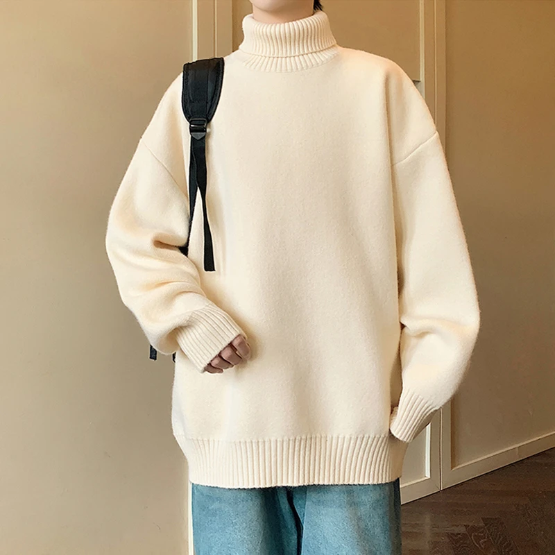 男势高领毛衣男冬季宽松休闲慵懒风纯色加绒加厚打底针织衫套头毛