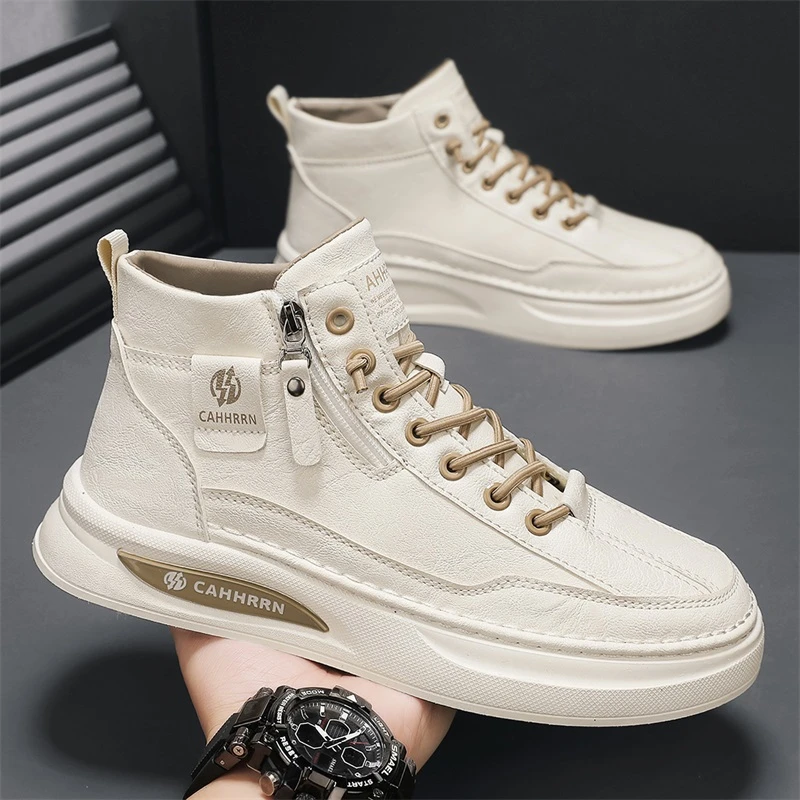 男鞋高帮皮鞋2025新款厚底增高休闲鞋潮流百搭防水运动板鞋