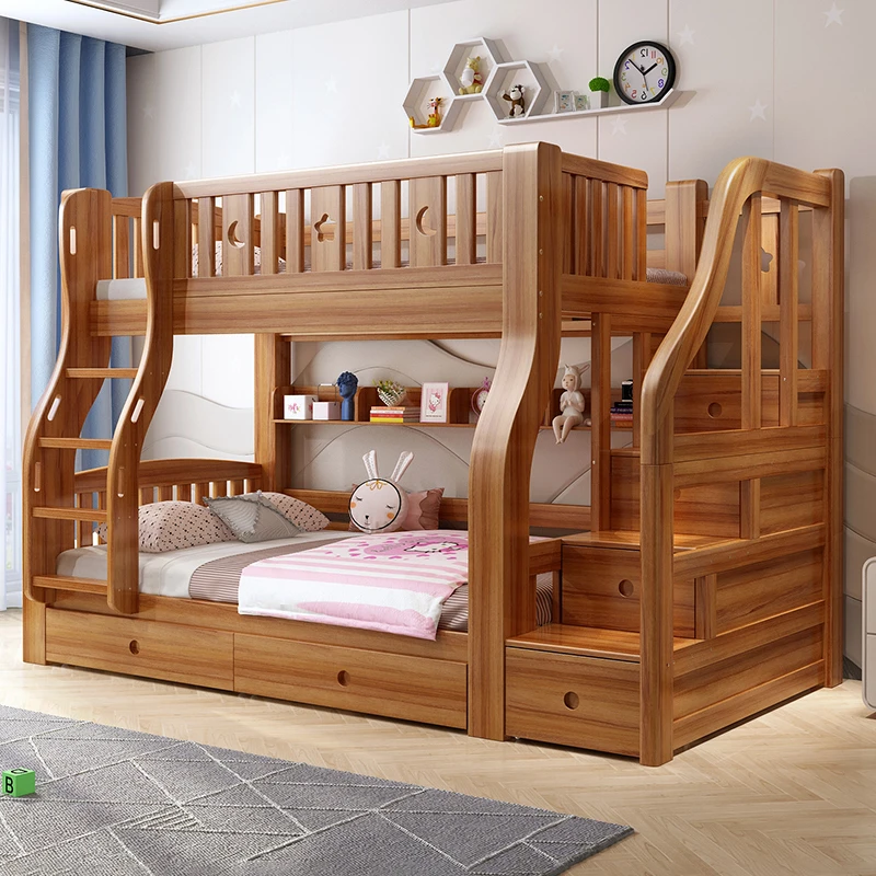 胡桃木儿童床实木上下铺 上下床高低床 双人床成人子母床男女孩