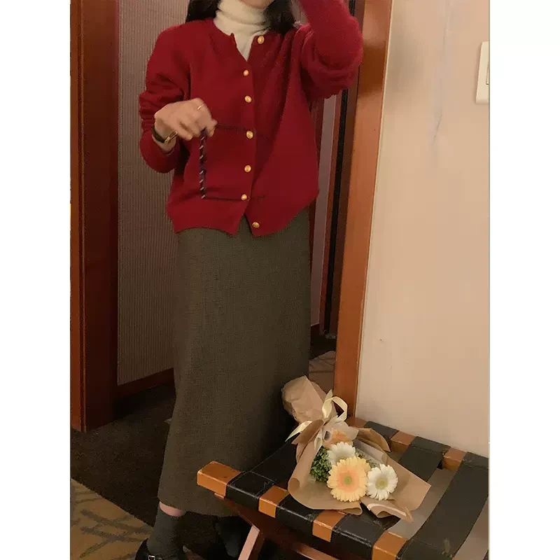 PINK WALL羊毛黑色呢子半身裙女秋冬小个子裙子