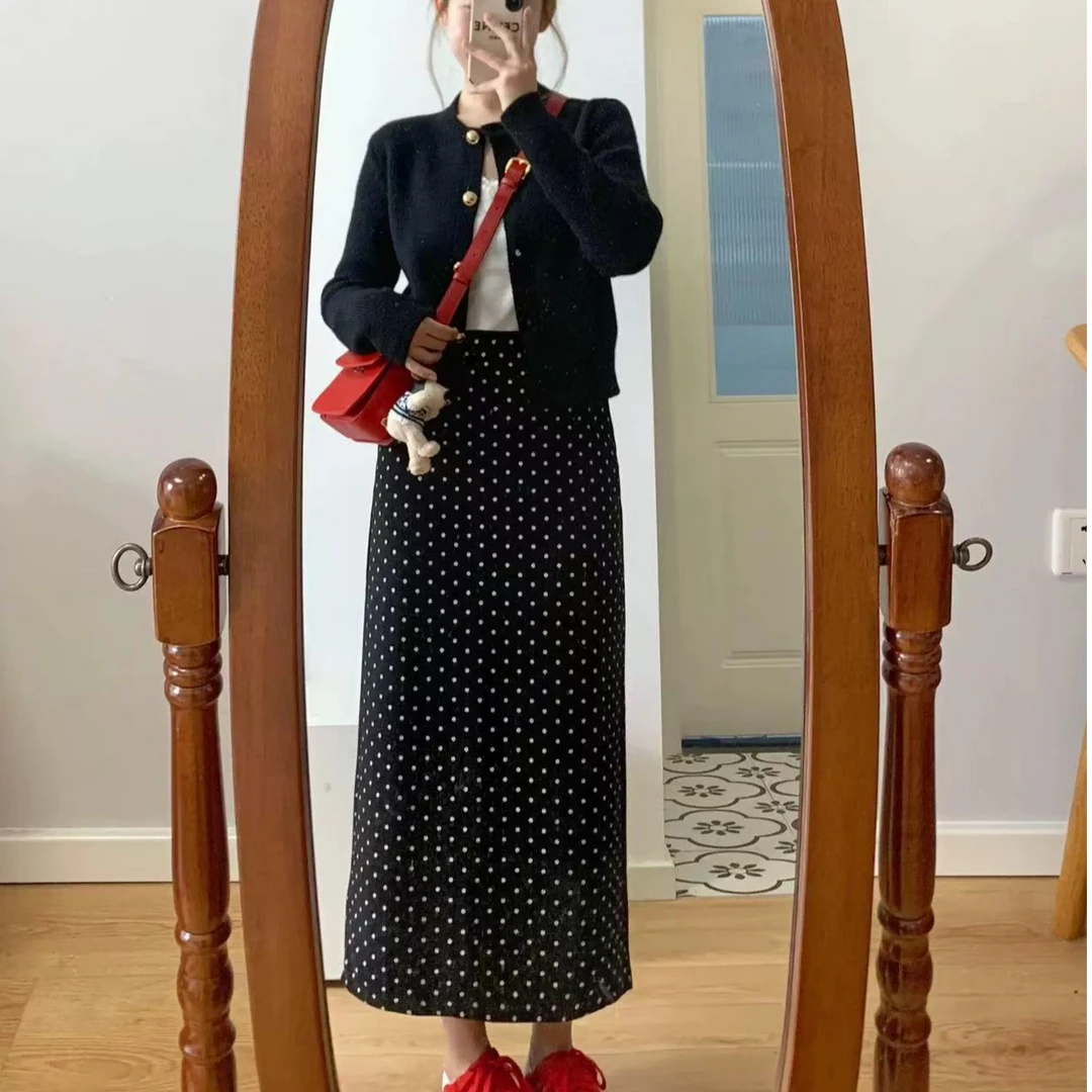 冬季加厚时尚休闲百搭A字版高腰半身裙上衣两件套套装