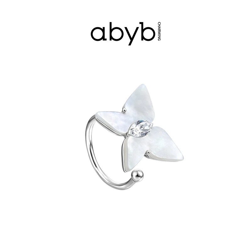 ABYBCHARMING 铜合金玻璃戒指 彼岸戒指 百搭气质轻奢时尚蝴蝶款