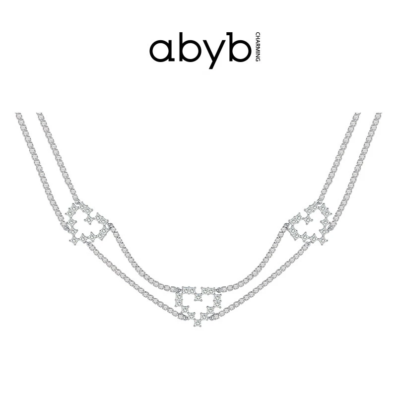 ABYBCHARMING 铜合金合成锆石项链 浪漫引力项链双层颈链轻奢满钻