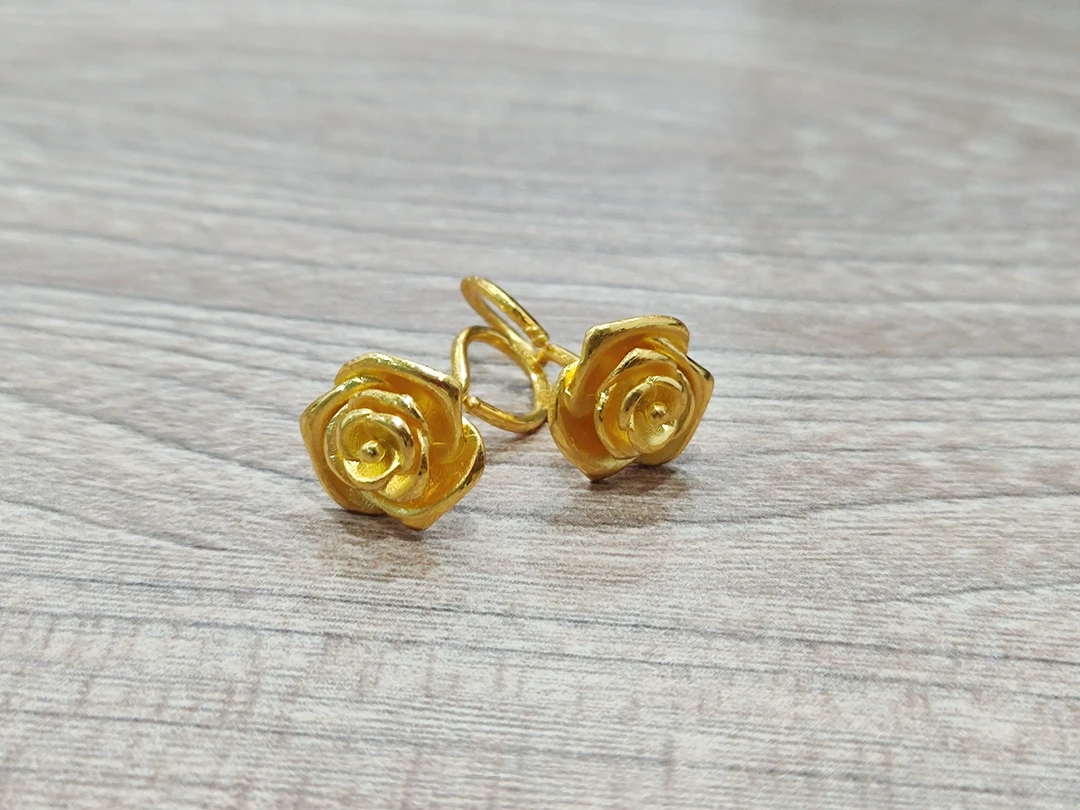 足金玫瑰花耳钉（大） 4克 按实际克重发货多退少补