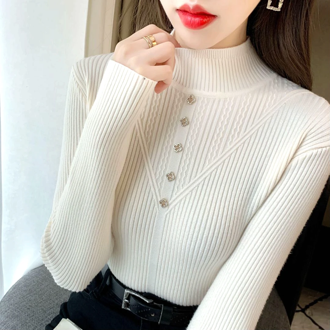 半高领针织打底衫女2025新款秋冬毛衣女加厚百搭修身显瘦长袖919