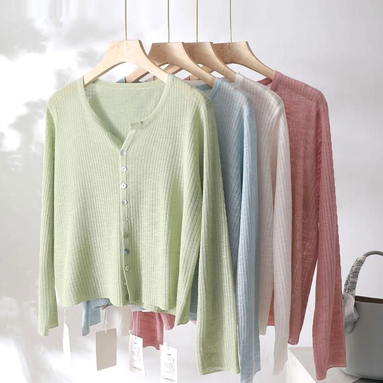 夏季新款防晒开衫女短款长袖薄外搭披肩上衣空调衫针织外套