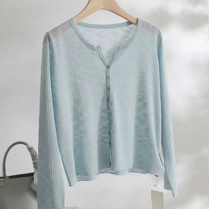 夏季新款防晒开衫女短款长袖薄外搭配披肩上衣空调衫针织外套