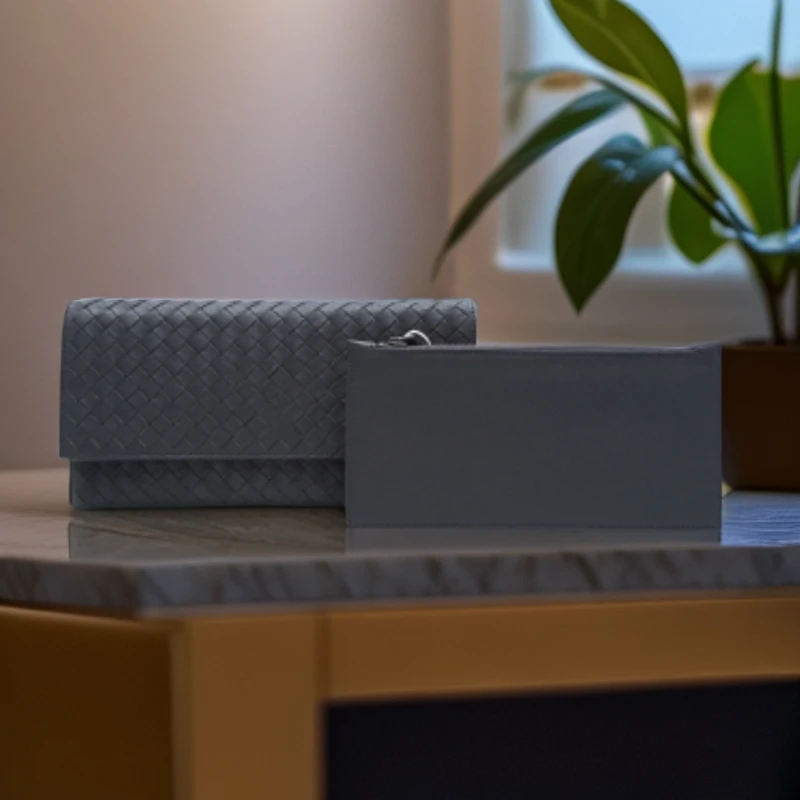 95新 BOTTEGA VENETA/葆蝶家 A 灰色编织钱包 1046 6136