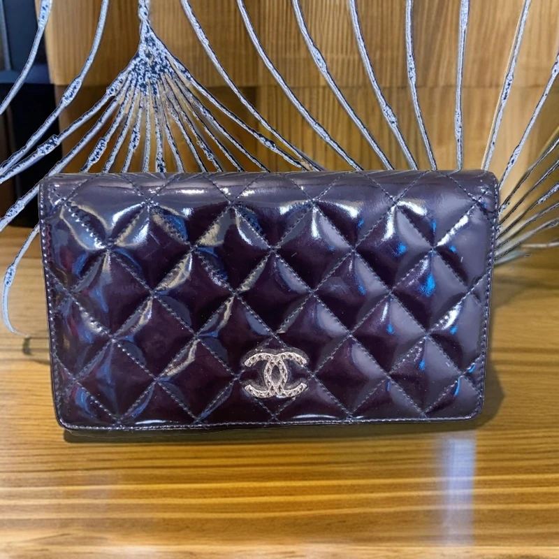 95新 Chanel/香奈儿 SSS 黑色漆皮钱包 943 3903