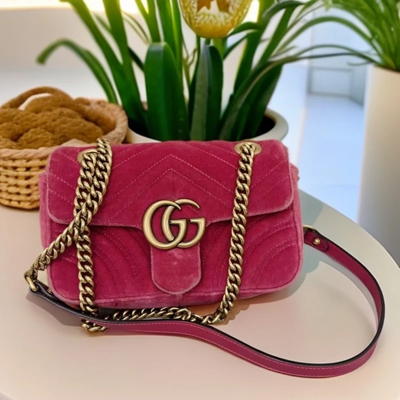 95新 GUCCI/古驰  玫红丝绒马蒙 1005 5746