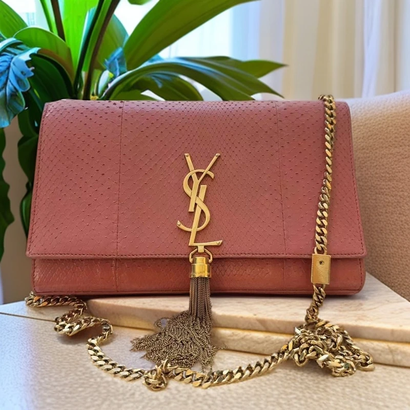 95新 YSL/圣罗兰 粉色流苏Kate链条包 1044 4571