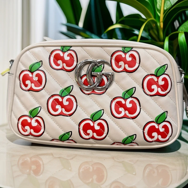 95新 GUCCI/古驰 白色马蒙苹果图案相机包 1031 9024