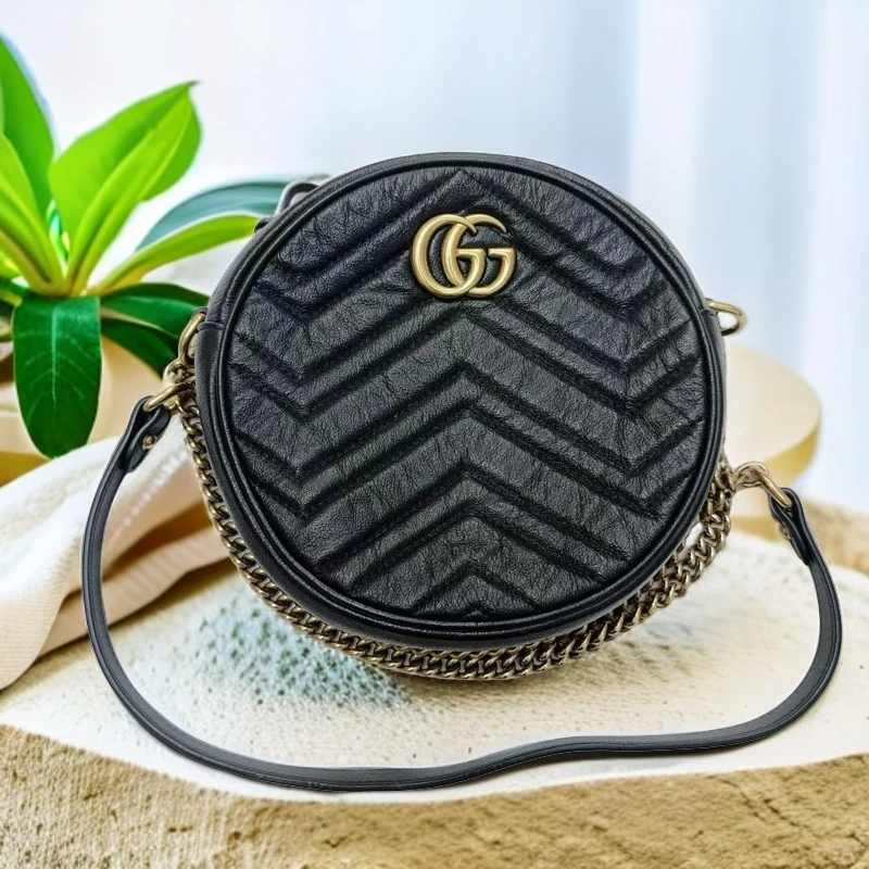95新 GUCCI/古驰  马蒙黑色圆饼 937 0105