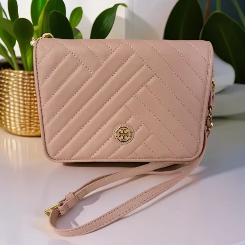 95新 TORY BURCH/汤丽柏琦 粉色斜挎包 1001 8087