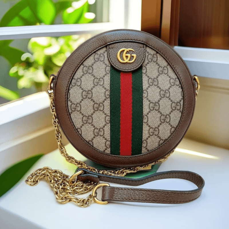 95新 GUCCI/古驰  Ophidia系列老花圆饼包 909 2637