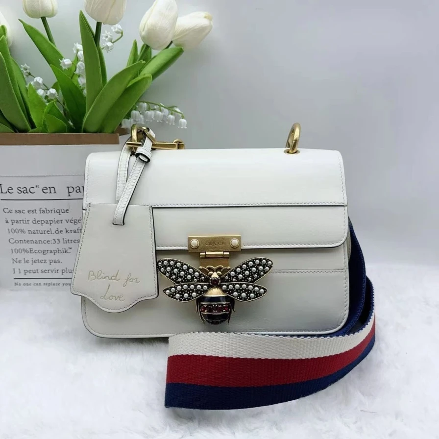 95新 GUCCI/古驰  白色玛格丽特蜜蜂单肩包 899 1114