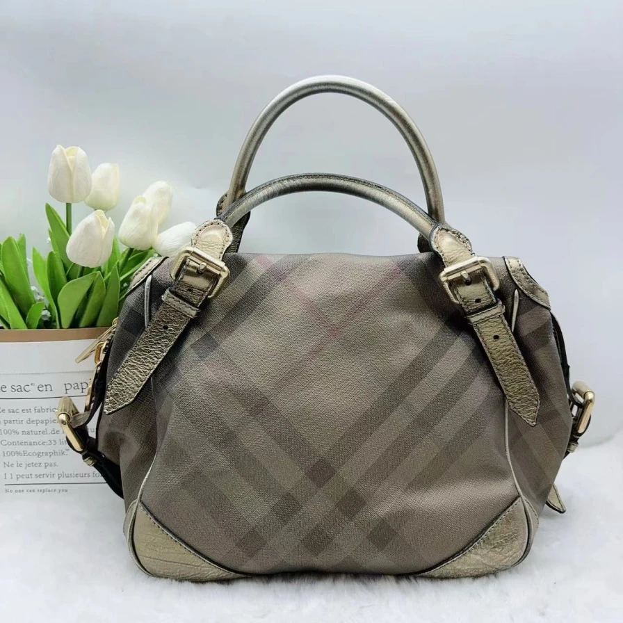 95新 BURBERRY/博柏利 灰色托特包893 9672